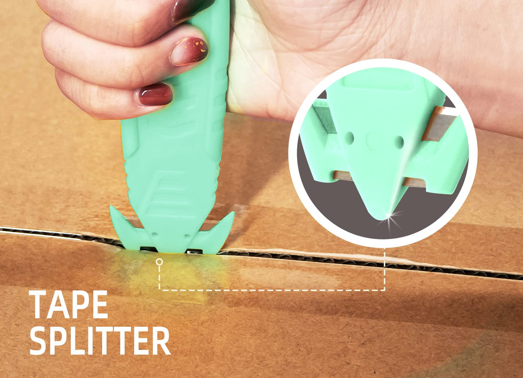 Safety Box Cutter, SK2 Concealed Blade Plastic Wrap Cutter, 10Pcs, Green