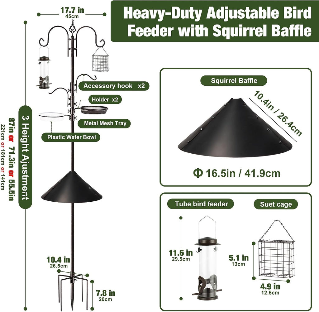 Bird Feeders Bird Feeding Station Kit Bird Feeding Pole Wild Bird Feeder Hanging Kit with Squirrel Guard Baffle Suet