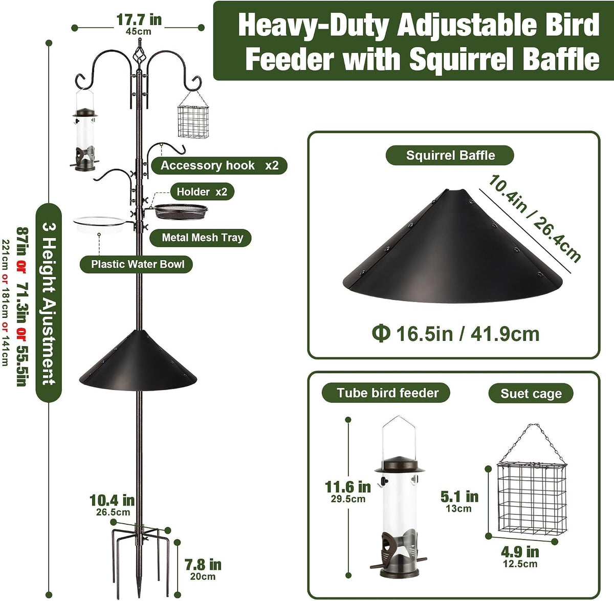 Bird Feeders Bird Feeding Station Kit Bird Feeding Pole Wild Bird Feeder Hanging Kit with Squirrel Guard Baffle Suet