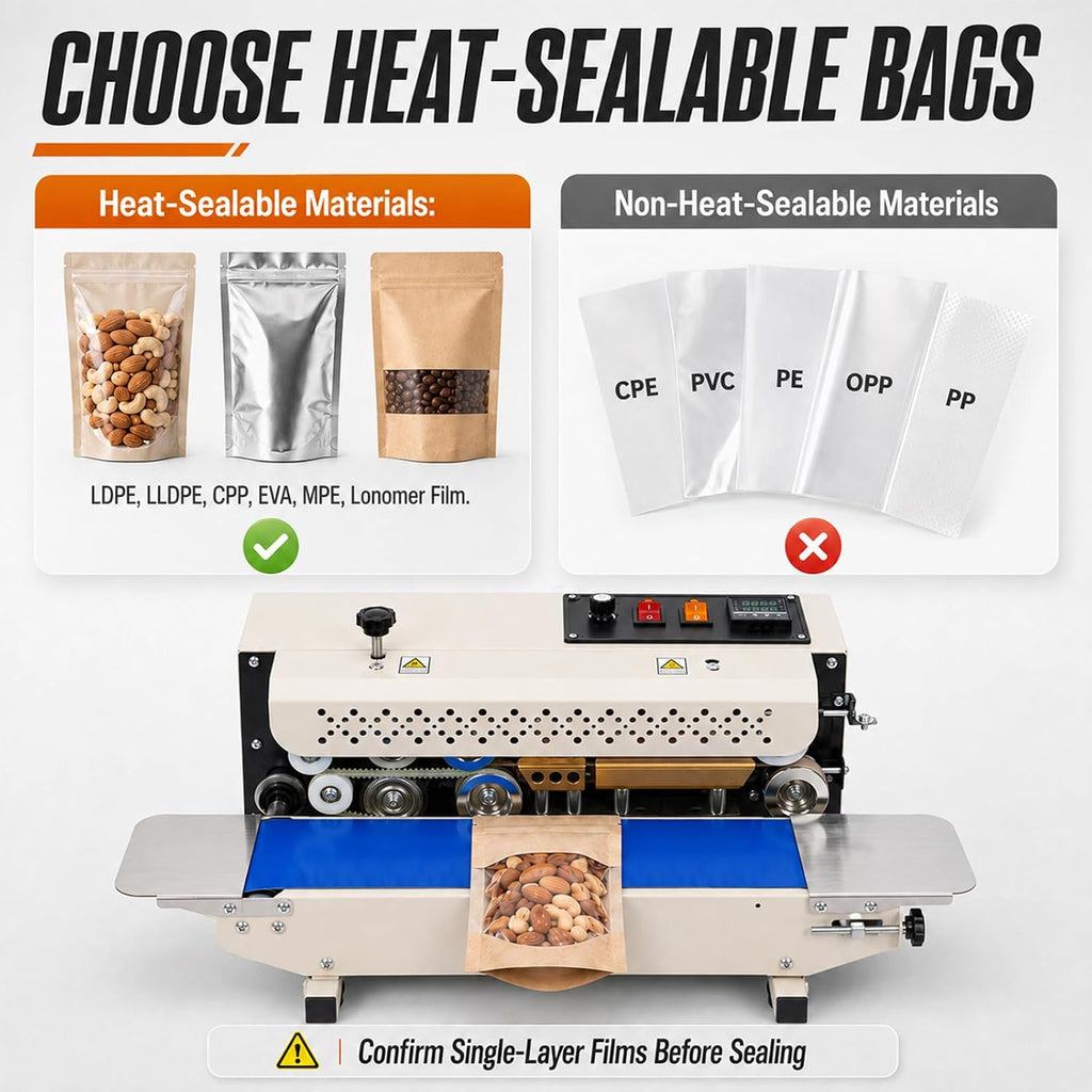 Commercial Heat Sealer Machine, Continuous Band Sealer with Conveyor