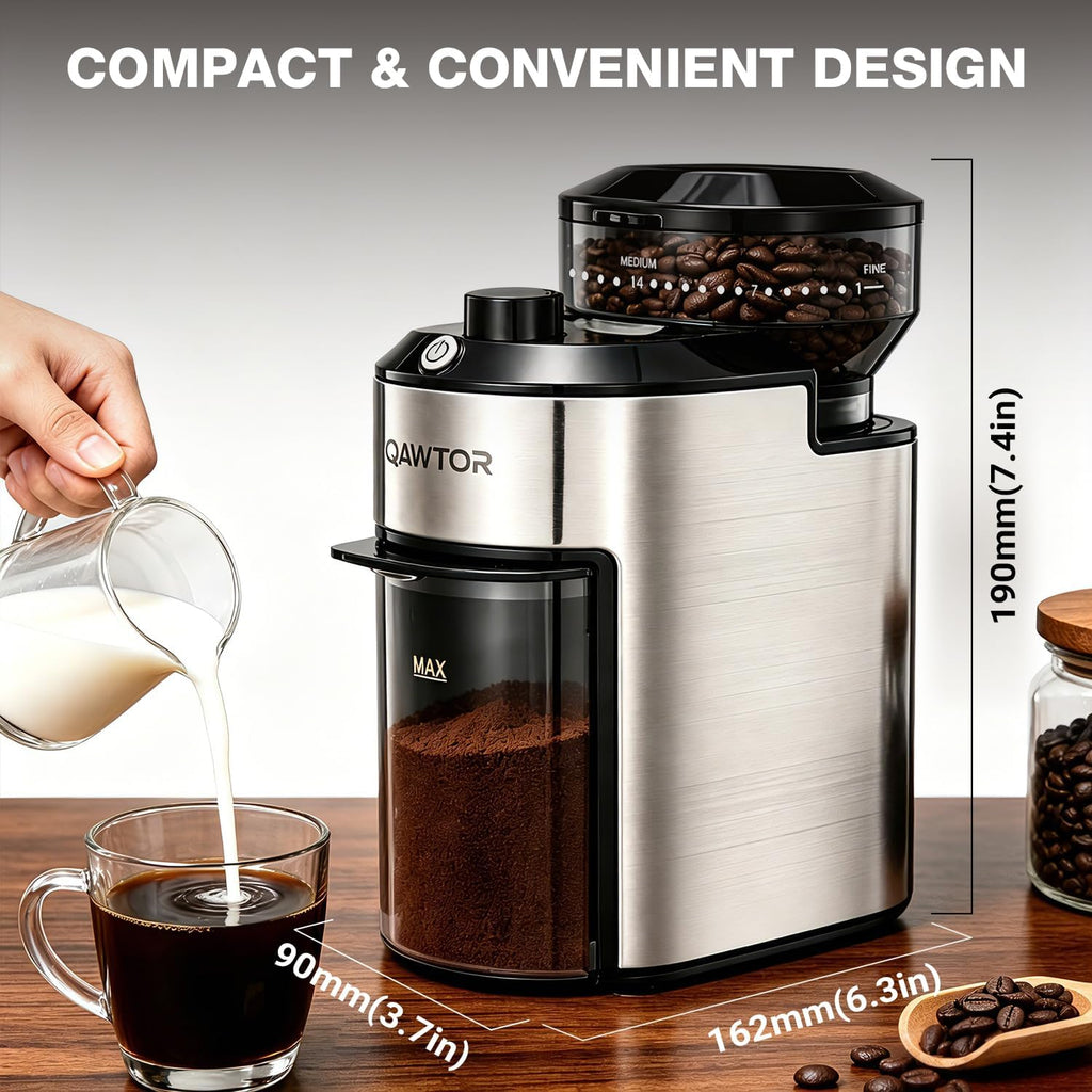 Electric Burr Coffee Grinder with 28 Precise Grind Settings, 2-12 Cup Auto-Stop, Flat Burr Coffee Bean Grinder for