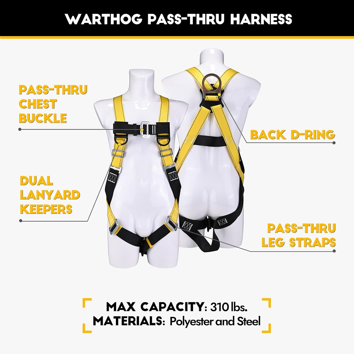 50ft Roofer's Safety Bucket Kit – Warthog Pass-Thru Safety Harness, Reusable Roof Anchor, and 50ft Vertical Lifeline