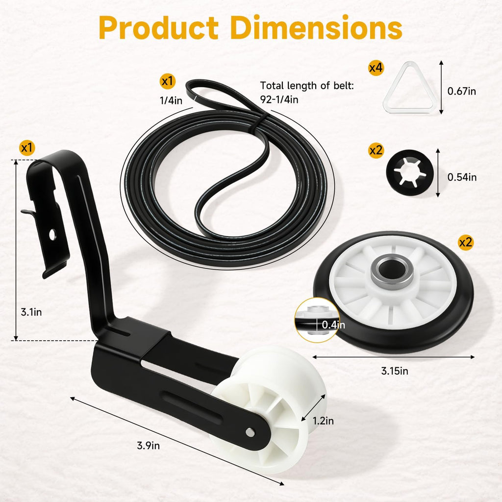 Dryer Repair Kit Replacement Include Belt Drum Rollers Idler Pulley Compatible with Whirlpool WED5000DW1 WED5000DW2 WED5000VQ0 WED5000VQ1 WED5010LW0 WED5010LW1 WED5050LW0 WED5050LW1