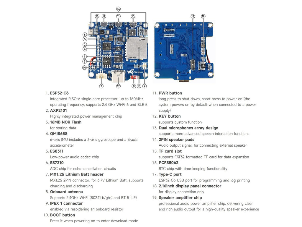 ESP32-C6 2.16inch AMOLED Display Touch Screen Dev Board,480 × 480