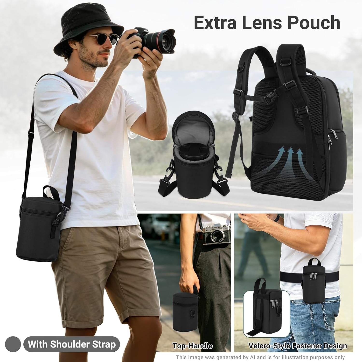 Camera Backpack,Photography Camera Bag with Lens Pouch,Black | DSLR/SLR/Mirrorless Waterproof Hardshell Case, Tripod