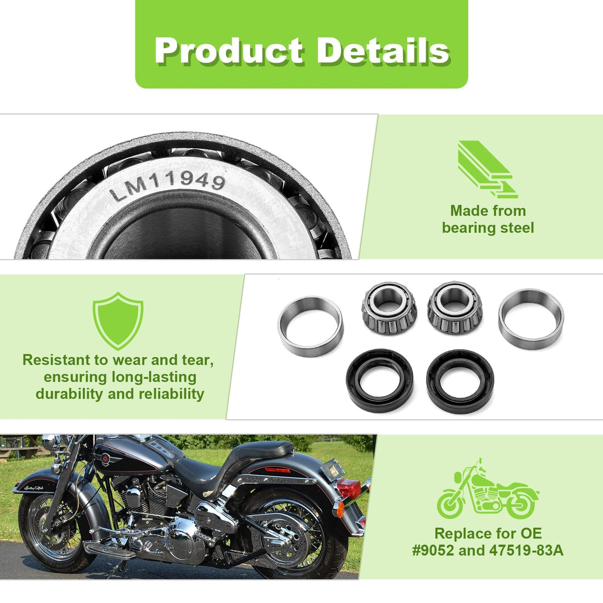 Mofun Wheel Bearing and Seal Kit Front/Rear Fit for Harley 1973-1999
