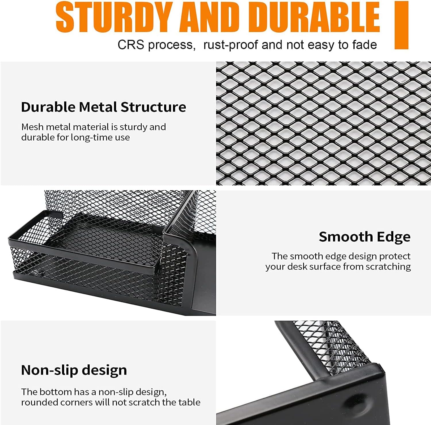 Pen Holder for Desk, Desk Organizers Set-3 Compartments Mesh Pencil Holder with Pencil Pen Cup and Paper Clip holder