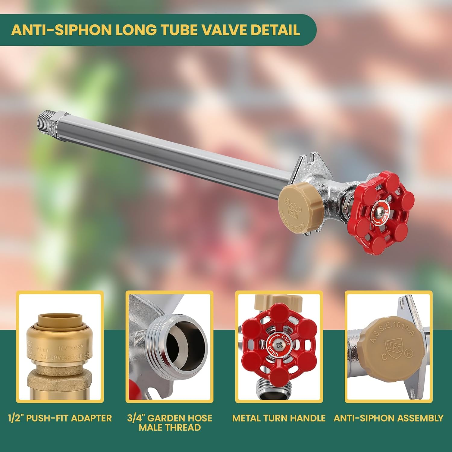 12 Inch Anti-Siphon Frost-Free Outdoor Sillcock, Lead-Free Brass Frost-Proof Faucet Bib with Backflow Preventer, 1/2"