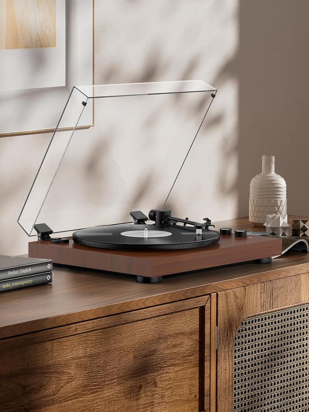Vinyl Record Player Belt Drive 2-Speed Playback Turntable Bluetooth Wireless Output Connectivity Record Player with
