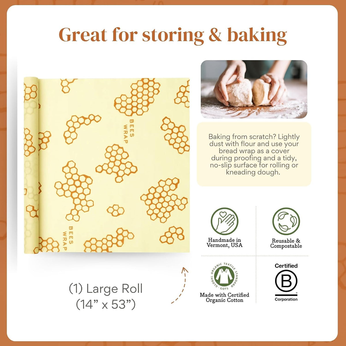 Beeswax Wrap Roll, 14 x 53 in - Honeycomb