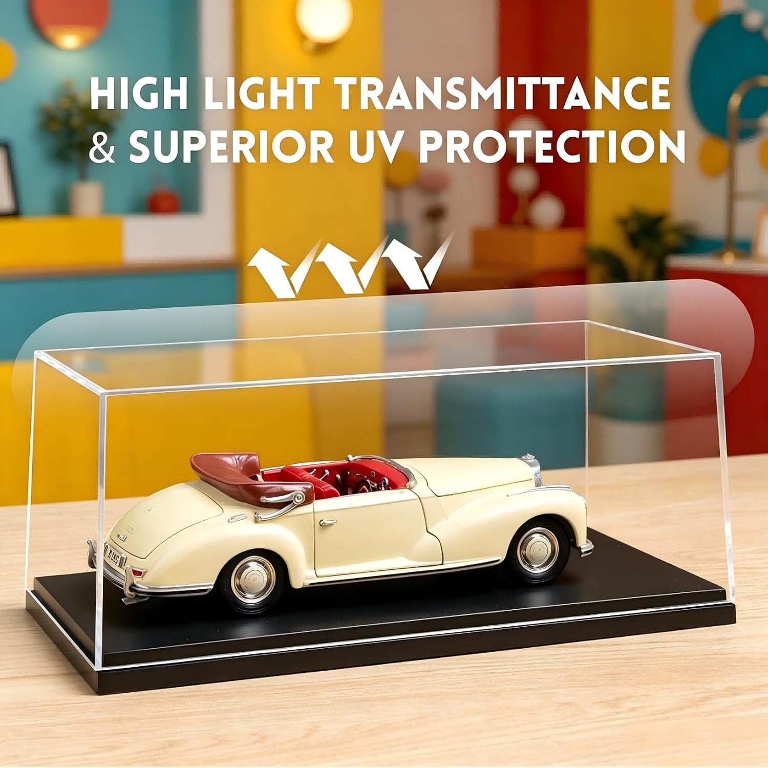 1:18 No Assembly Diecast Display Case with Plastic Base Acrylic Model Car Display Boxes - Dustproof Showcase for