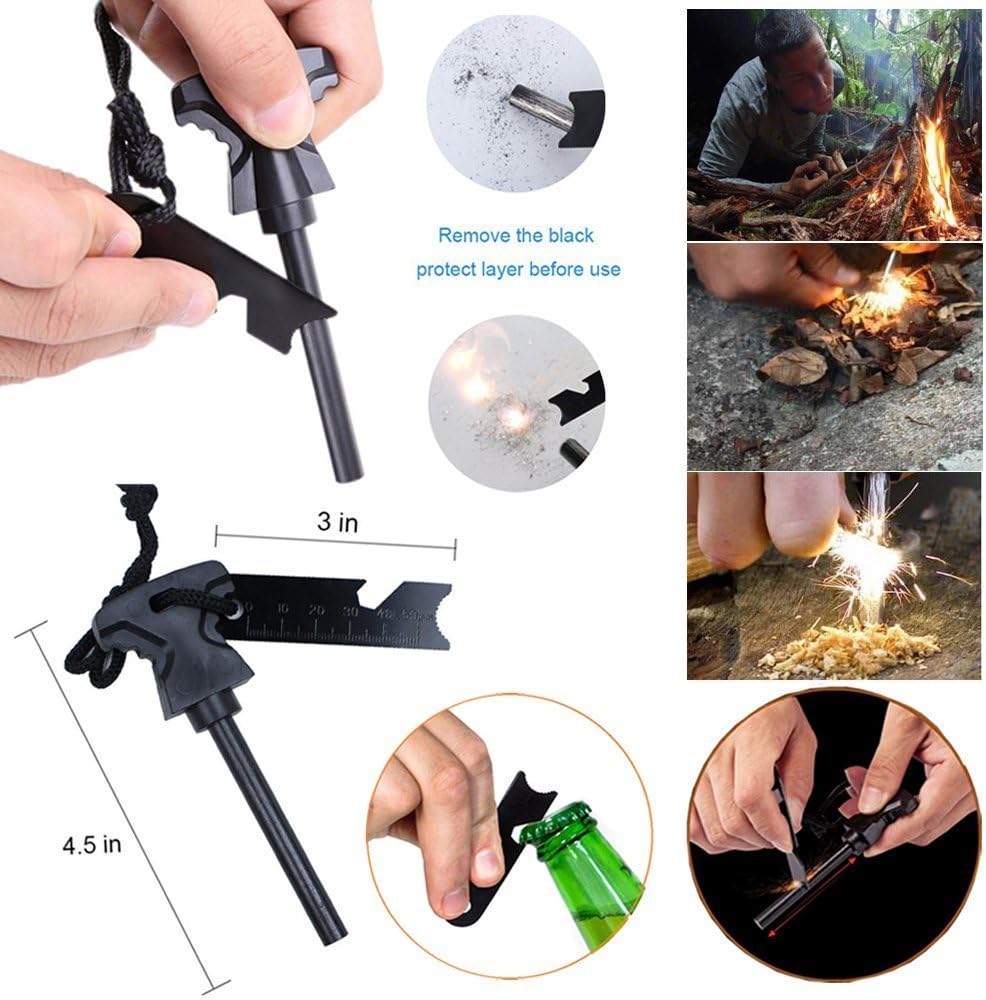 Emergency Survival Kit 13 in 1, Outdoor Survival Gear Tool with Survival Bracelet, Fire Starter, Whistle, Wood