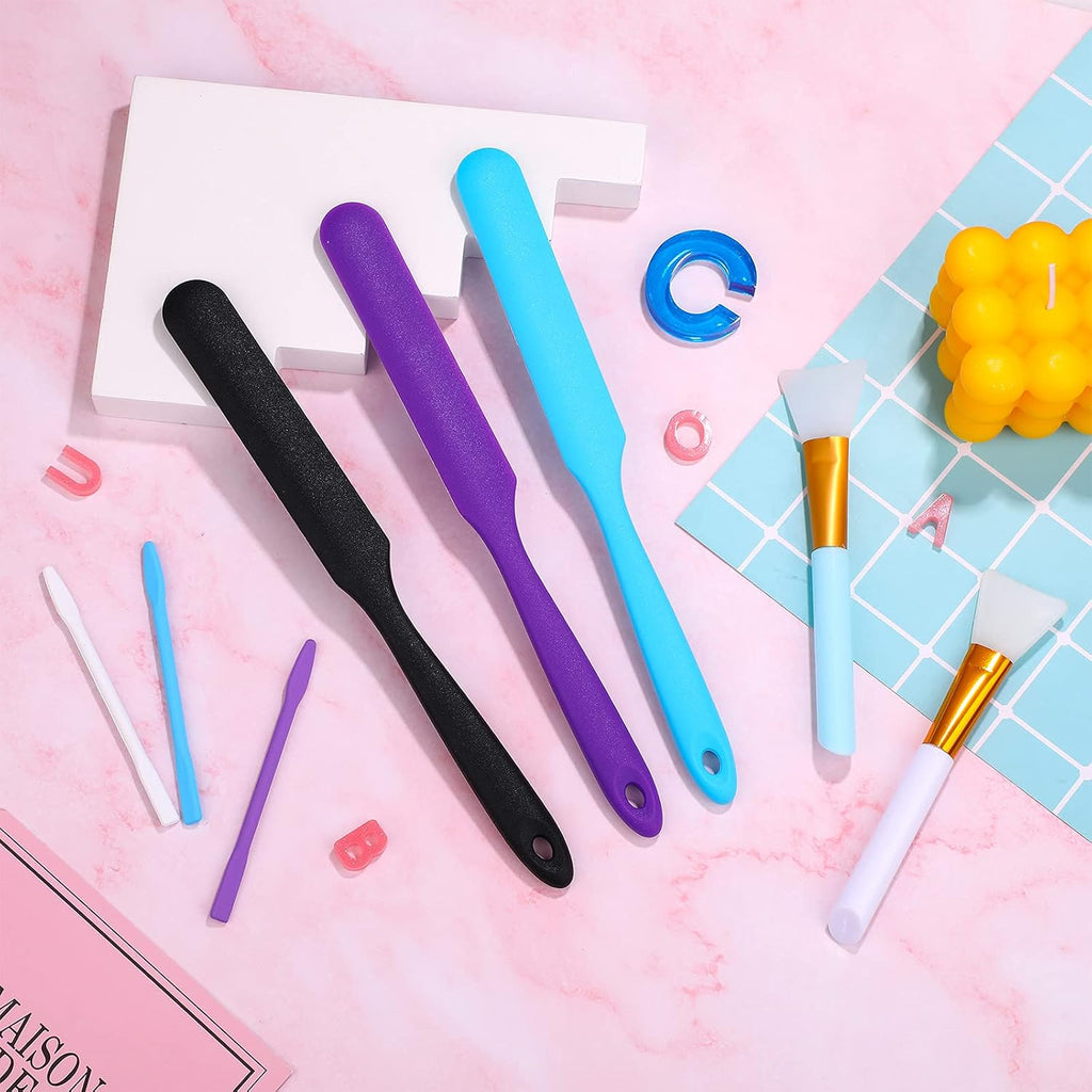 12 Pcs Silicone Stir Sticks Kit, Silicone Epoxy Brushes, Stir Tool Sticks, Mixing Spoon, Scraper DIY Crafts Tools for
