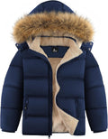 Boy's Girl's Winter Jackets Coat with Hood Thermal Windproof Zipper Puffer Warm Sherpa Fleece Lined