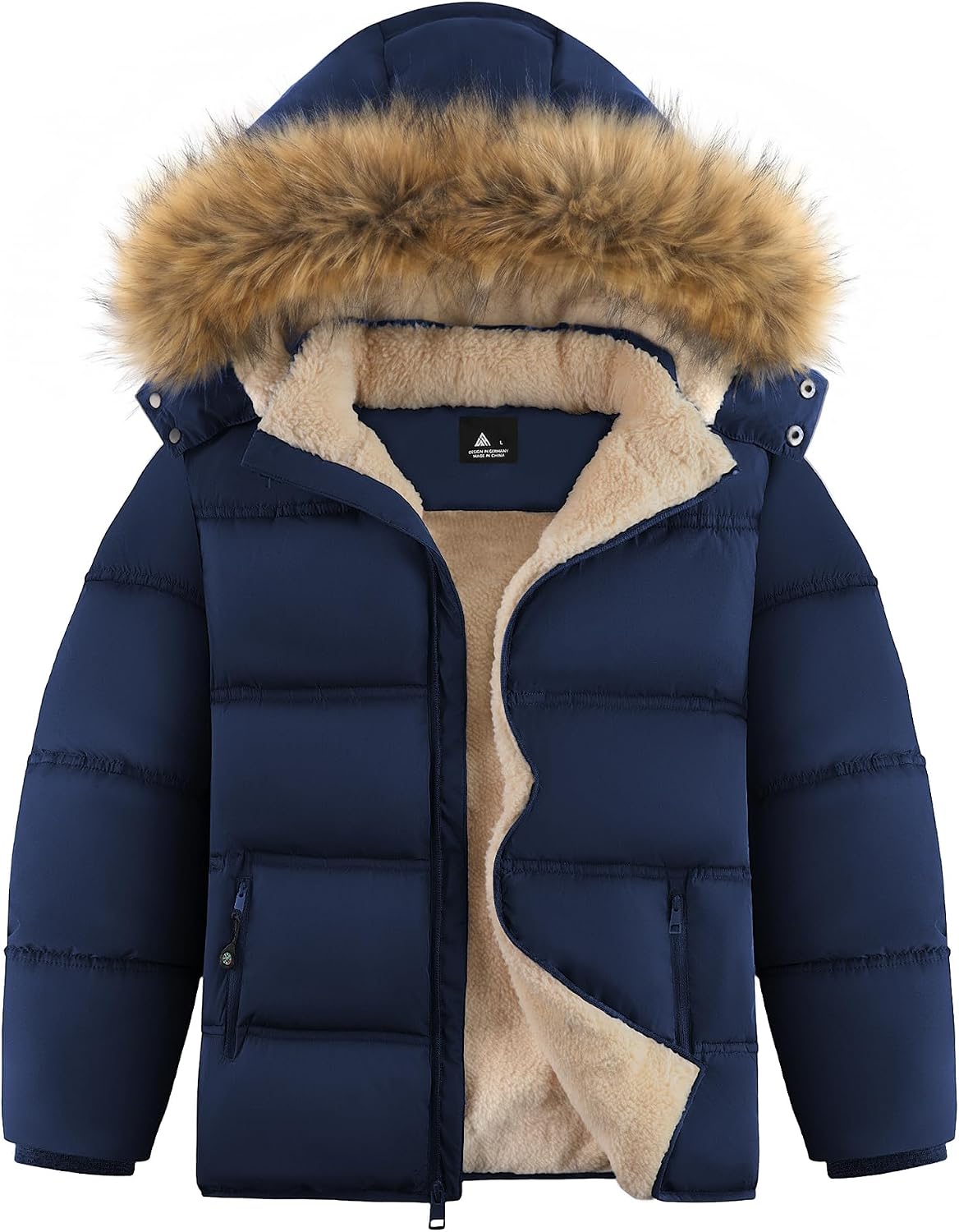 Boy's Girl's Winter Jackets Coat with Hood Thermal Windproof Zipper Puffer Warm Sherpa Fleece Lined