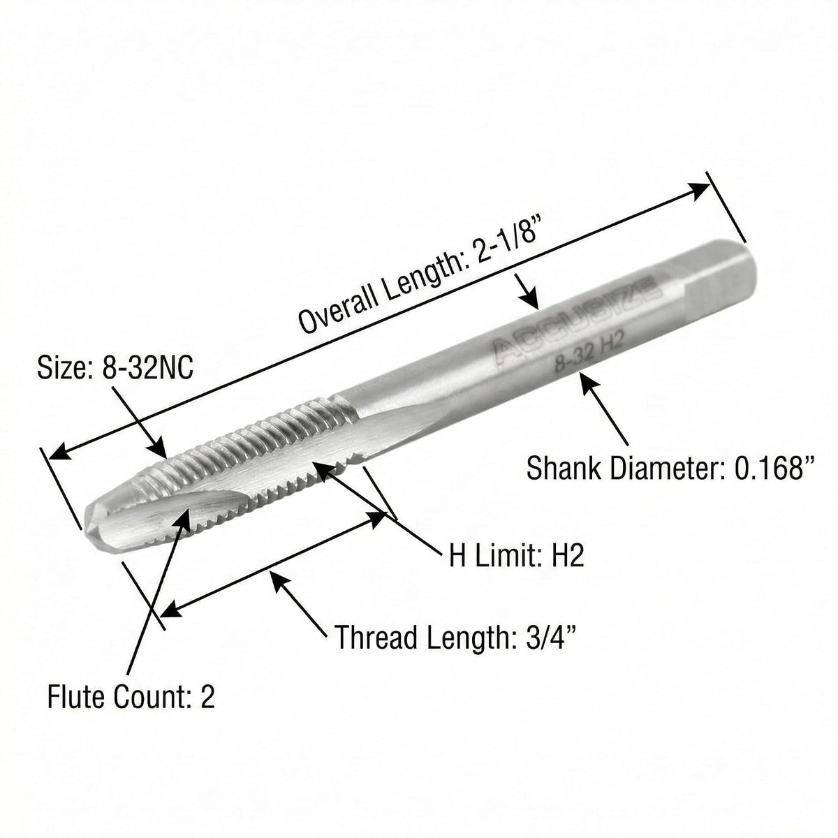 Accusize Spiral Point Tap 8-32NC H2 HSS 2-Flute, 10 Pc Set