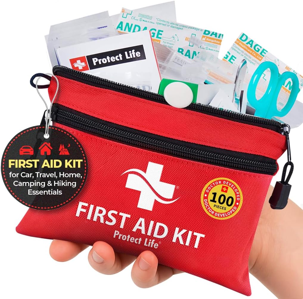 Doctor Developed Mini First Aid Kit, 100 Piece Waterproof Emergency Kit for Car, Boat, Camping & Travel, Includes