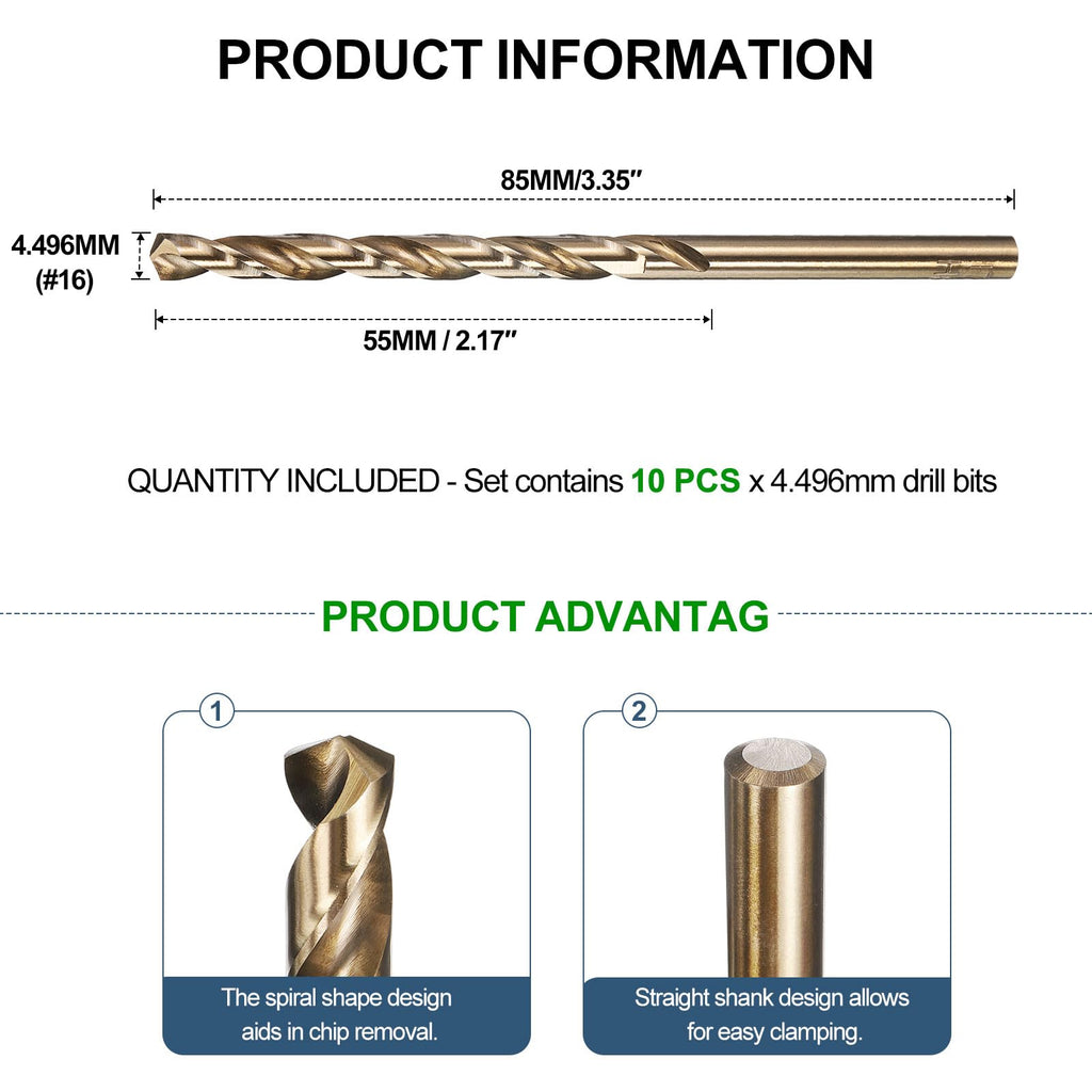 METALLIXITY Micro Drill Bit (#16) 4341 High-Speed Steel Gold 135° 10Pcs