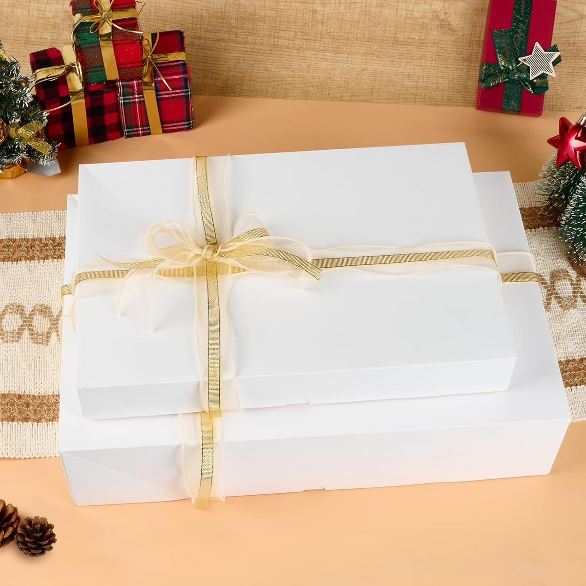 10 Gift Boxes with Lids, 5 Medium 14.3"x9.5"x2", 5 Large 17"x11"x4"