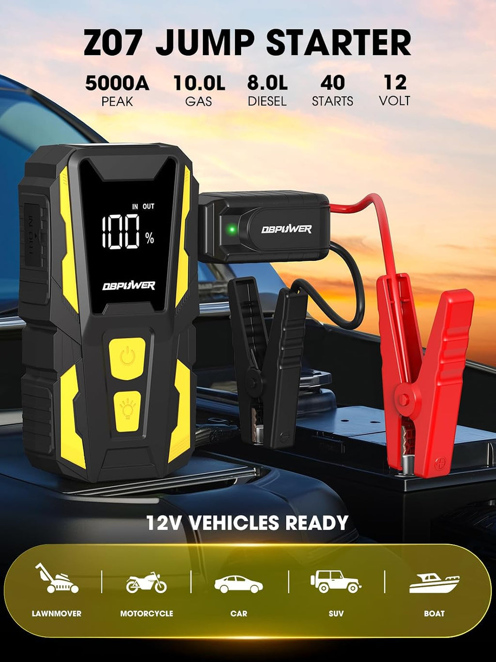 5000A Jump Starter, 74Wh Car Battery Jump Starter for Up to 10.0L Gas and 8.0L Diesel Engine, 12V Portable Jump Box