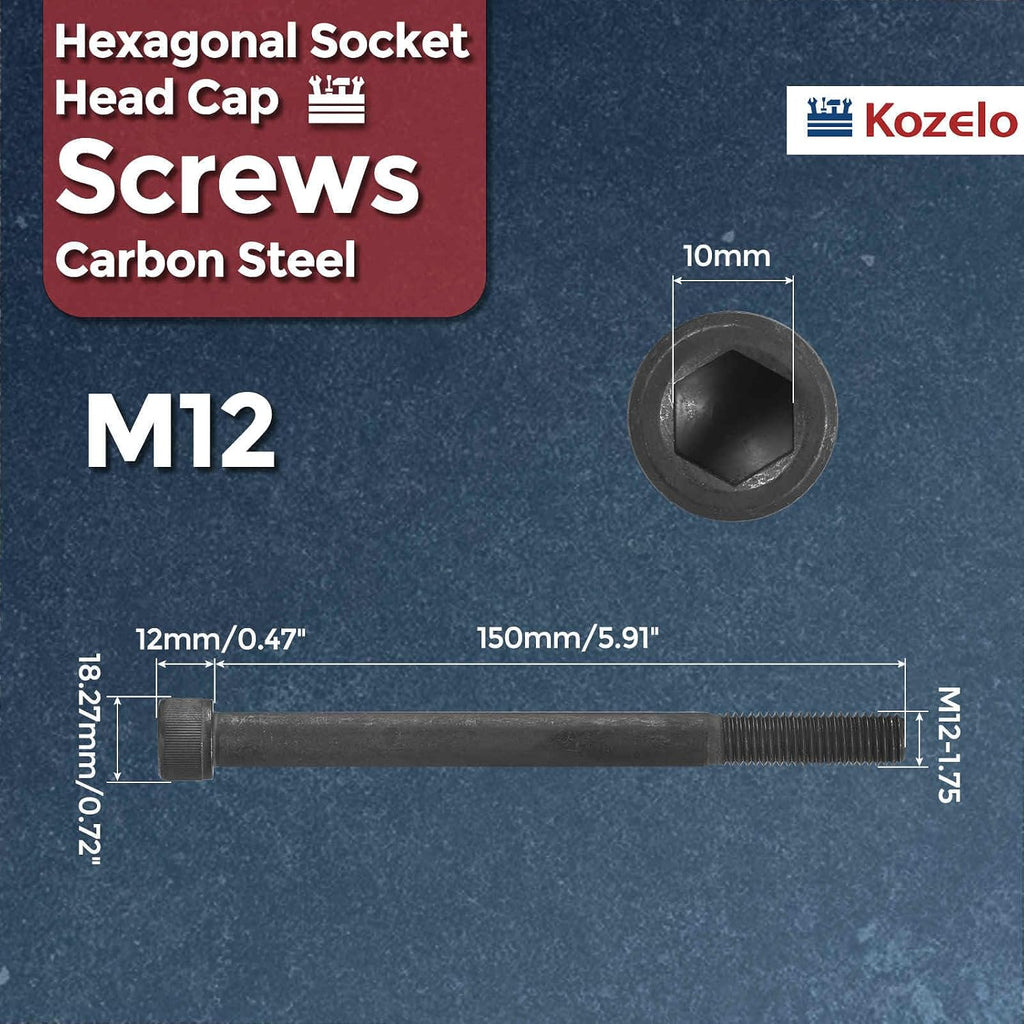 2pcs Socket Head Cap Screws M12-1.75x150mm Alloy Steel Black Oxide