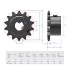 FOCMKEAS 16 Tooth Roller Chain Sprocket, 25 Chain, 15mm Bore