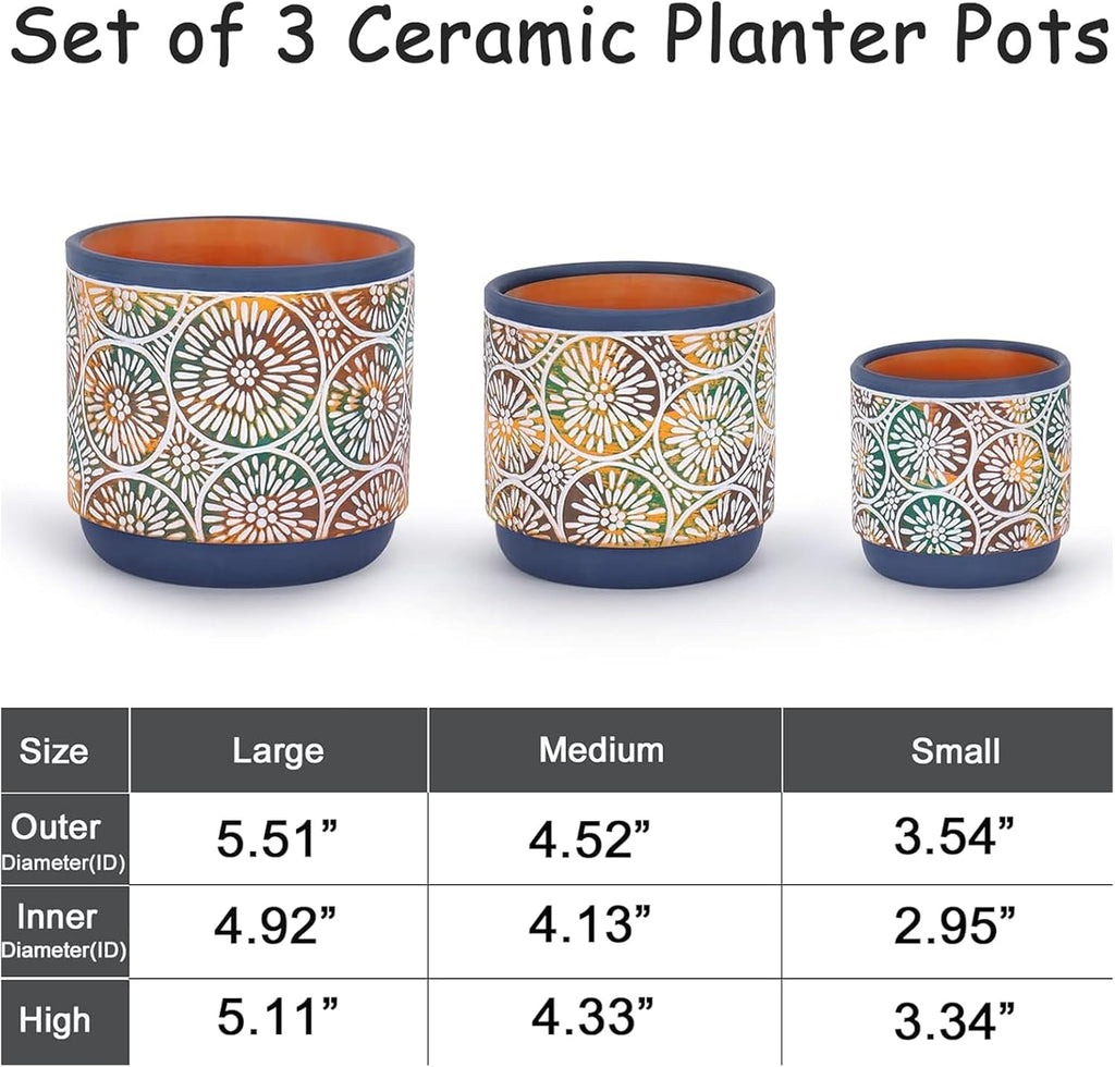 3 Piece Ceramic Plant pots Indoor Pots Set with Drainage Holes, 5.7/4.7/3.5/inch, Modern Decorative pots Outdoor