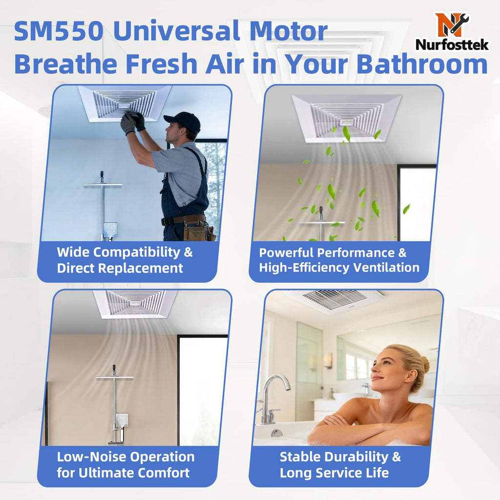 Nurfosttek SM550 Universal Bathroom Vent Fan Motor Kit, for Nutone Broan