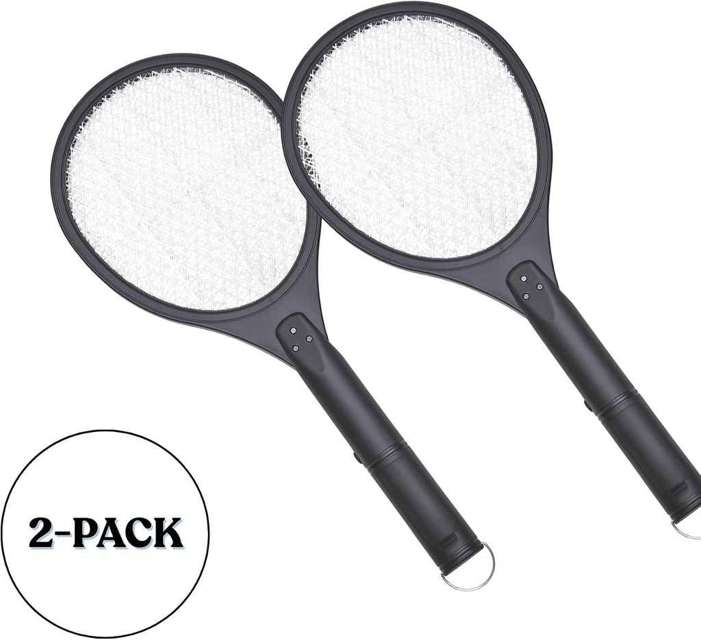 2-Pack Electric Bug Zapper Rackets, Mosquito & Fly Swatter, Battery Operated (Black)