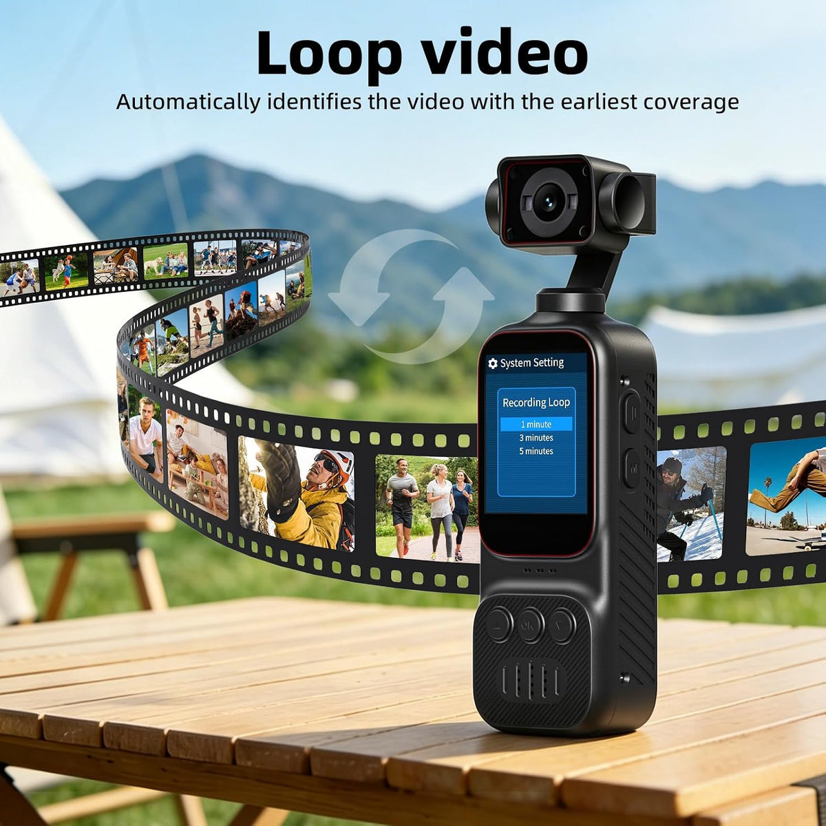 4K HD Pocket Handheld Camcorder, WiFi Enabled Action Camera with 12MP Photos, 170° Wide Angle Lens, 270° Rotating