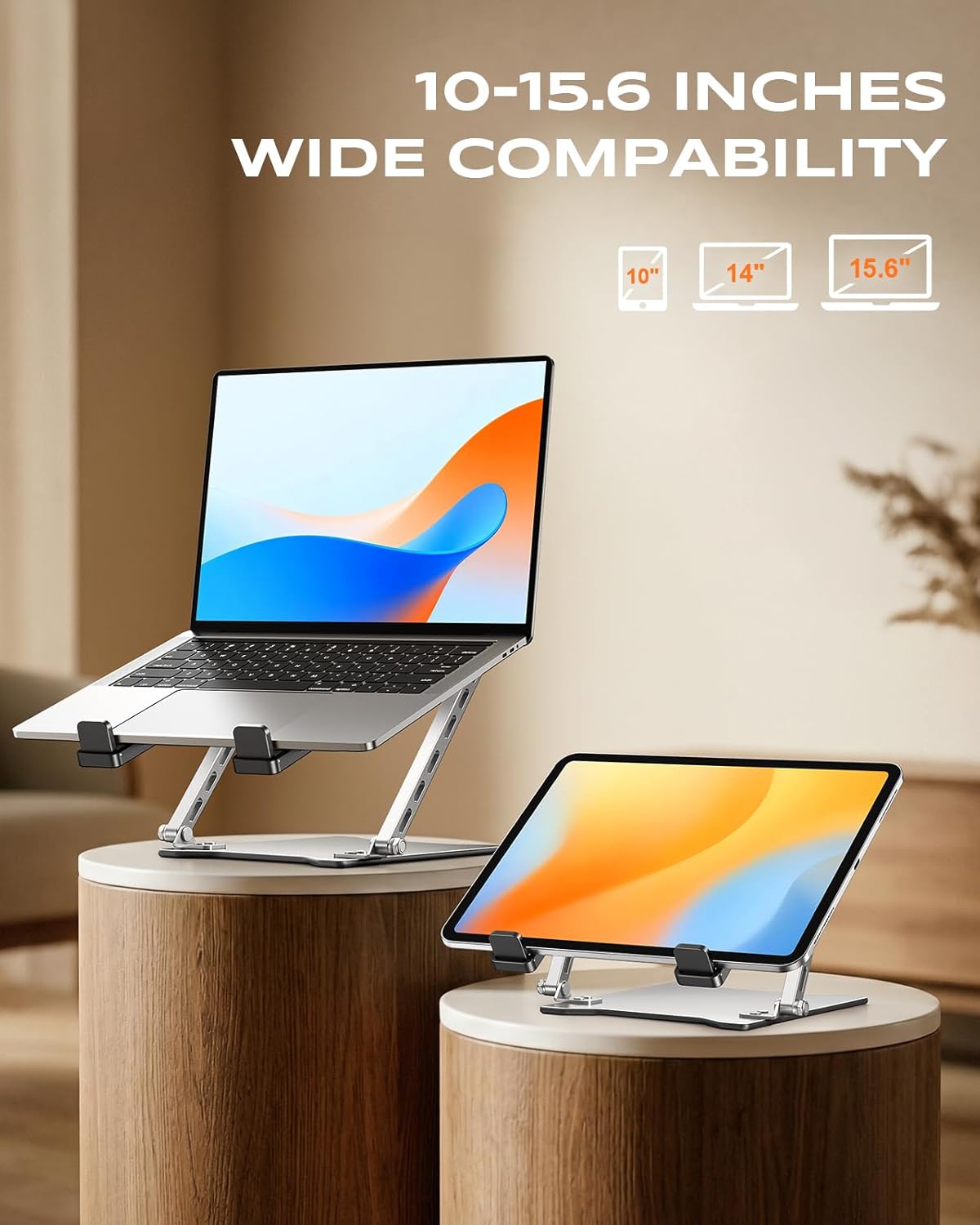 2026 Ultra-Slim Portable Laptop Stand for Desk, Height Adjustable & Dual-Bar Support Laptop Riser Holder, Ventilated