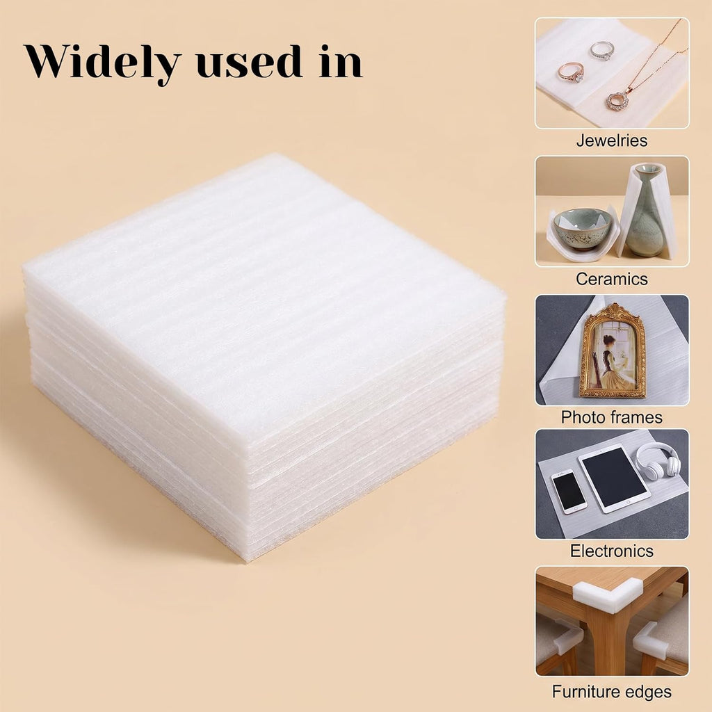 12"x12" Foam Wrap Sheets for Packing, 50 Pack Dish Packing Supplies for Moving Cushion Foam Pouches Cushioning Foams