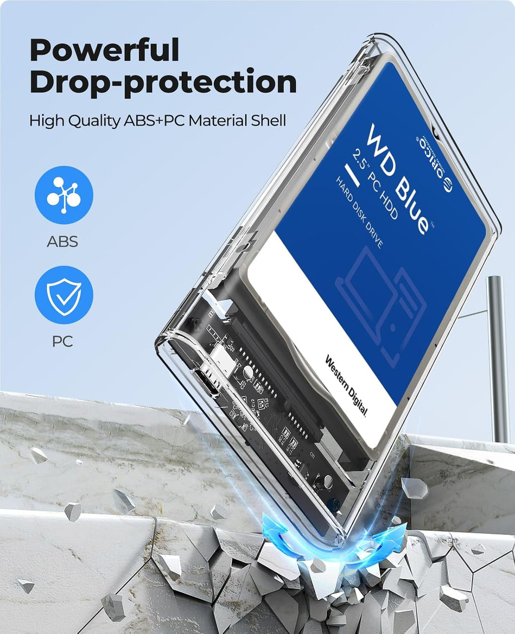 2.5 inch Hard Drive Enclosure SATA to USB C 3.1 Gen1 5Gbps External Hard Drive Case for 7/9.5mm HDD/SSD Support UASP
