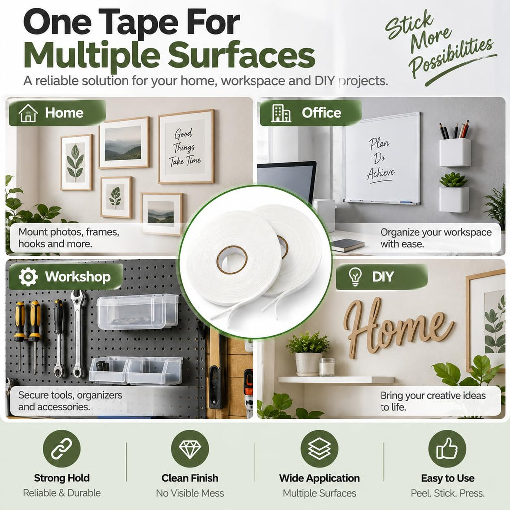 Double Sided White PE Foam Tape 0.32FT x 32FT Sponge Mount Adhesive