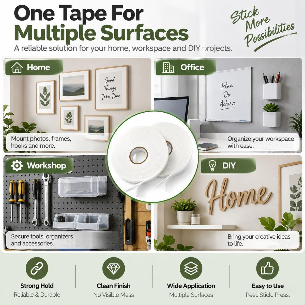 Double Sided White PE Foam Tape 0.32FT x 32FT Sponge Mount Adhesive
