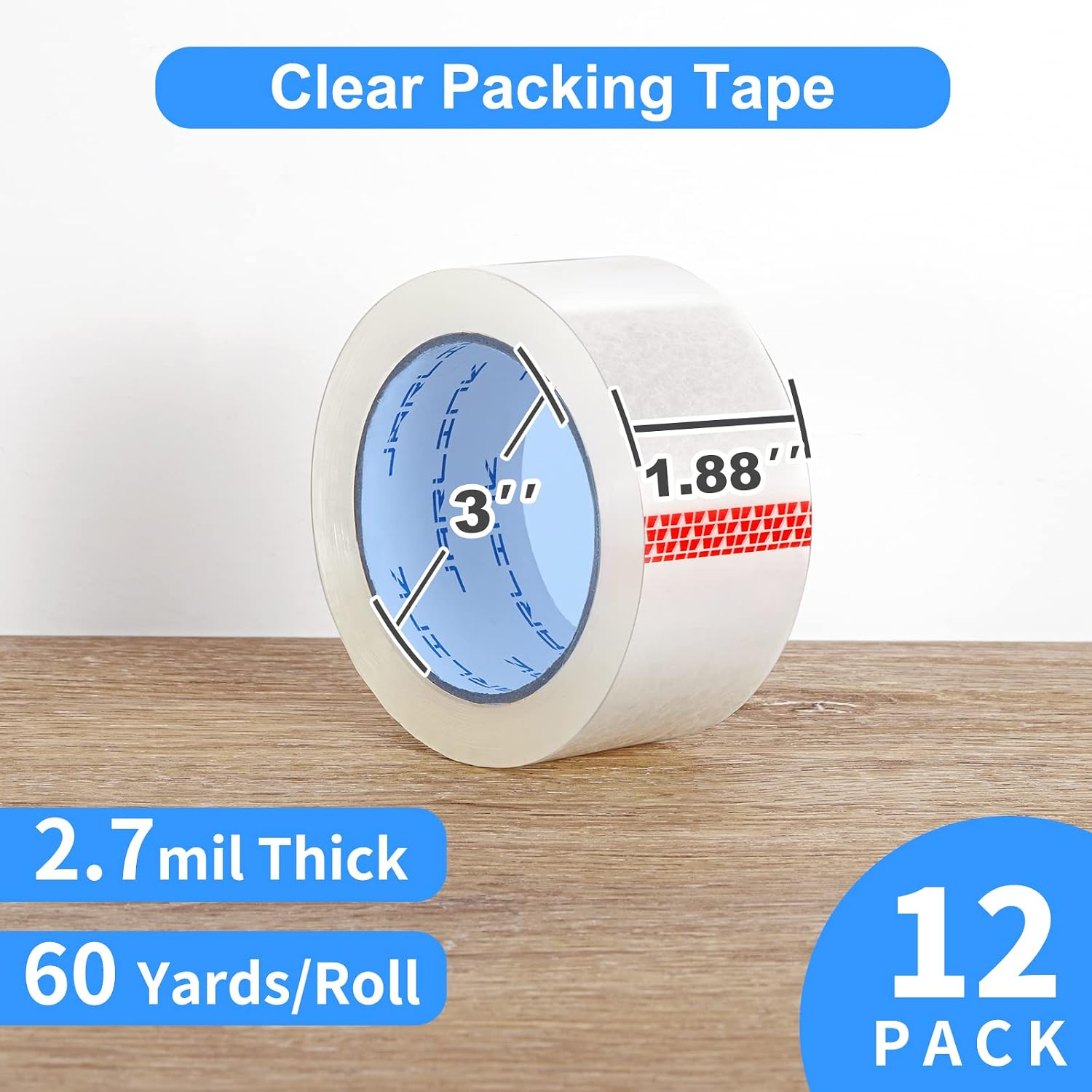 12 Rolls Clear Packing Tape, Heavy Duty Packaging Tape | 2.7mil Thick and 1.88" Wide. 60 Yards per Roll, 720 Total