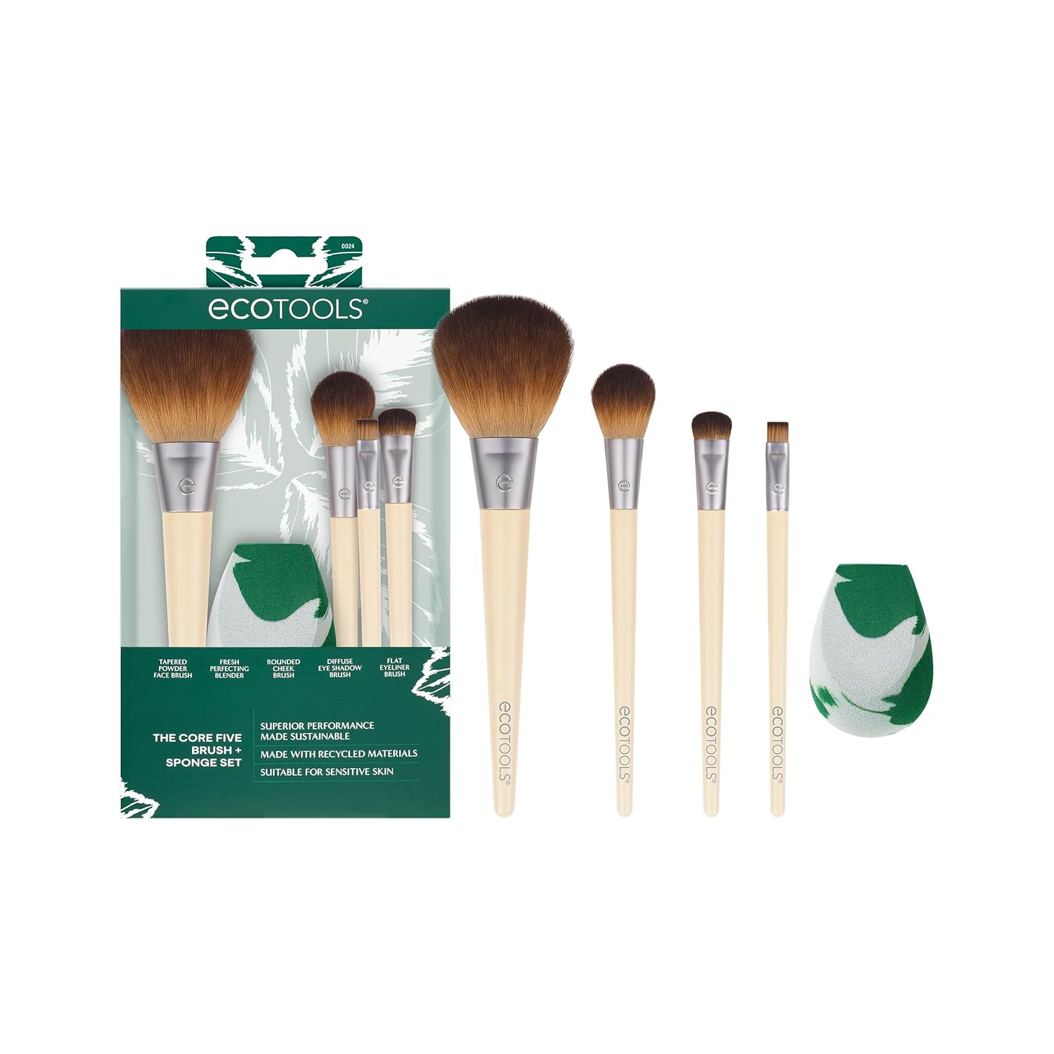 Core Five Makeup Brush and Blending Sponge Kit, 5 Piece Set | Natural makeup made easy with a makeup brush set with