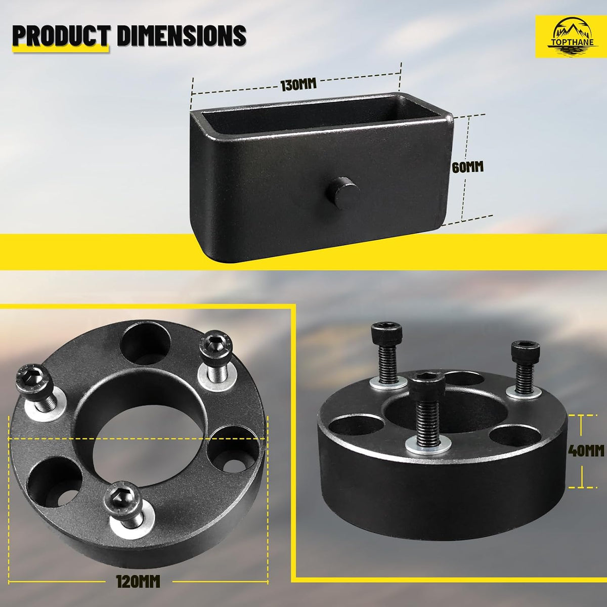 3" Front and 2" Rear Leveling Lift Kits for 2005-2022 Nissan Frontier 2WD/4WD - Includes Lift Blocks Kit and Extended Square U-Bolts for 2005-2022 Nissan Frontier 2WD/4WD