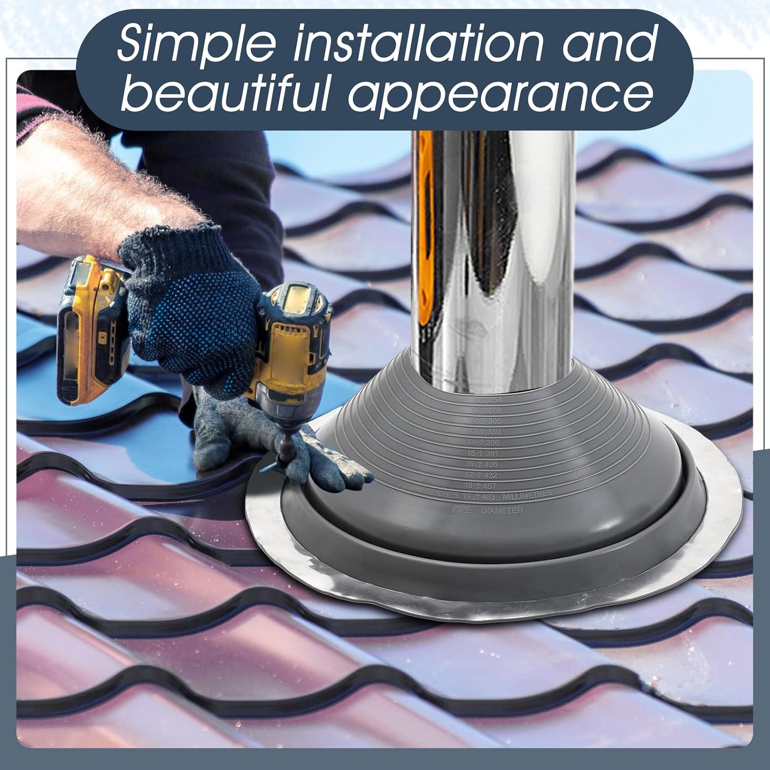 1 Pcs #9 Pipe Od 10"-19" Flexible Roof Jack Pipe Boot Flashing Vent High Temp Silicone Chimney for Roof Vents