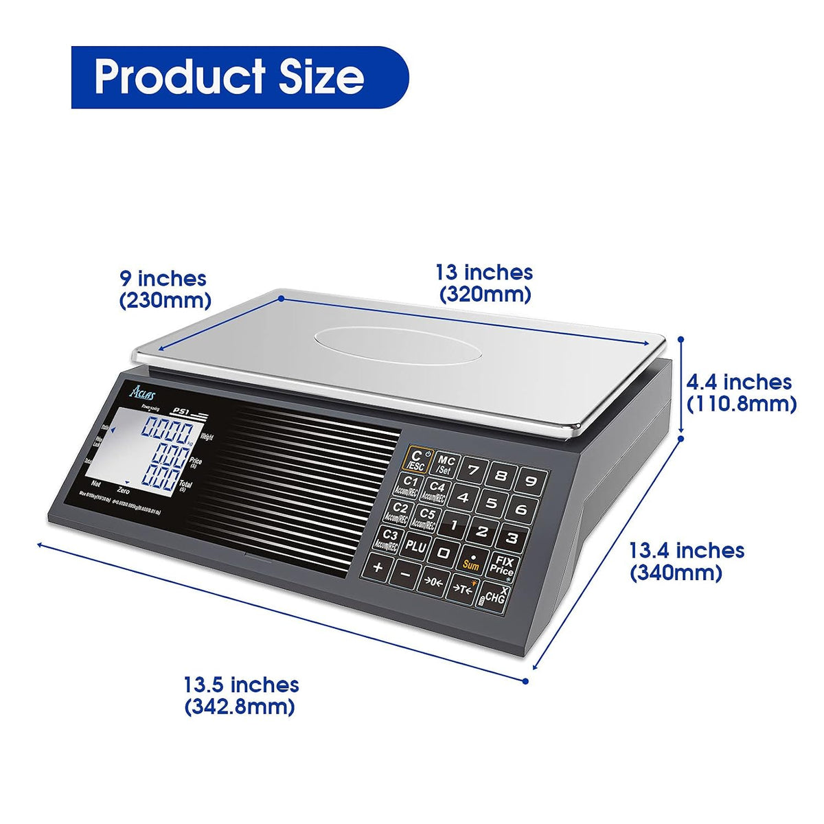 NTEP Certified Price Computing Scale 60lbs Legal for Trade RS-232 Port to POS/ECR Commercial Retail Scale for Food