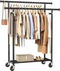 Clothes Rack, Double Rods Rolling Clothing Rack for Hanging Clothes, Portable Garment Rack with Wheels, Coat Rack