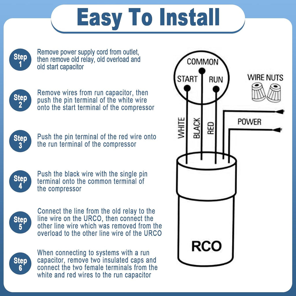 RCO410 3 in 1 Compressor Hard Start Capacitor Kit for Refrigerators | For Freezers, 1/4-1/3 HP, 115V, 2 Pack