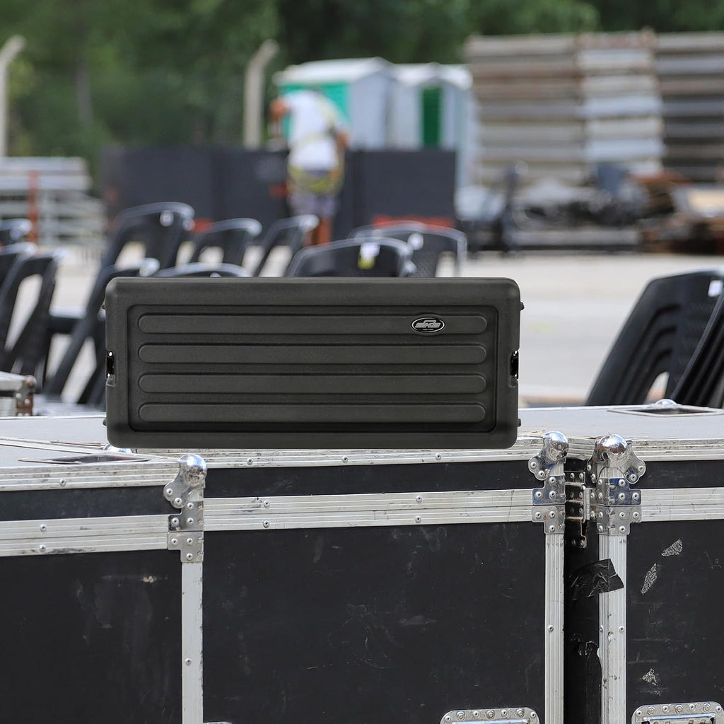 4U Shallow Roto Rack Case - Durable Polyethylene Gear Protector, Stackable, Waterproof with Twist Latches & Rubber
