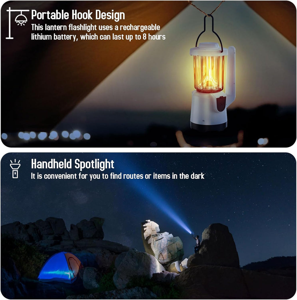 Rechargeable Flashlight Lantern 2-in-1 LED Handheld Flashlight with Lantern and Spotlight Modes - Perfect for Power