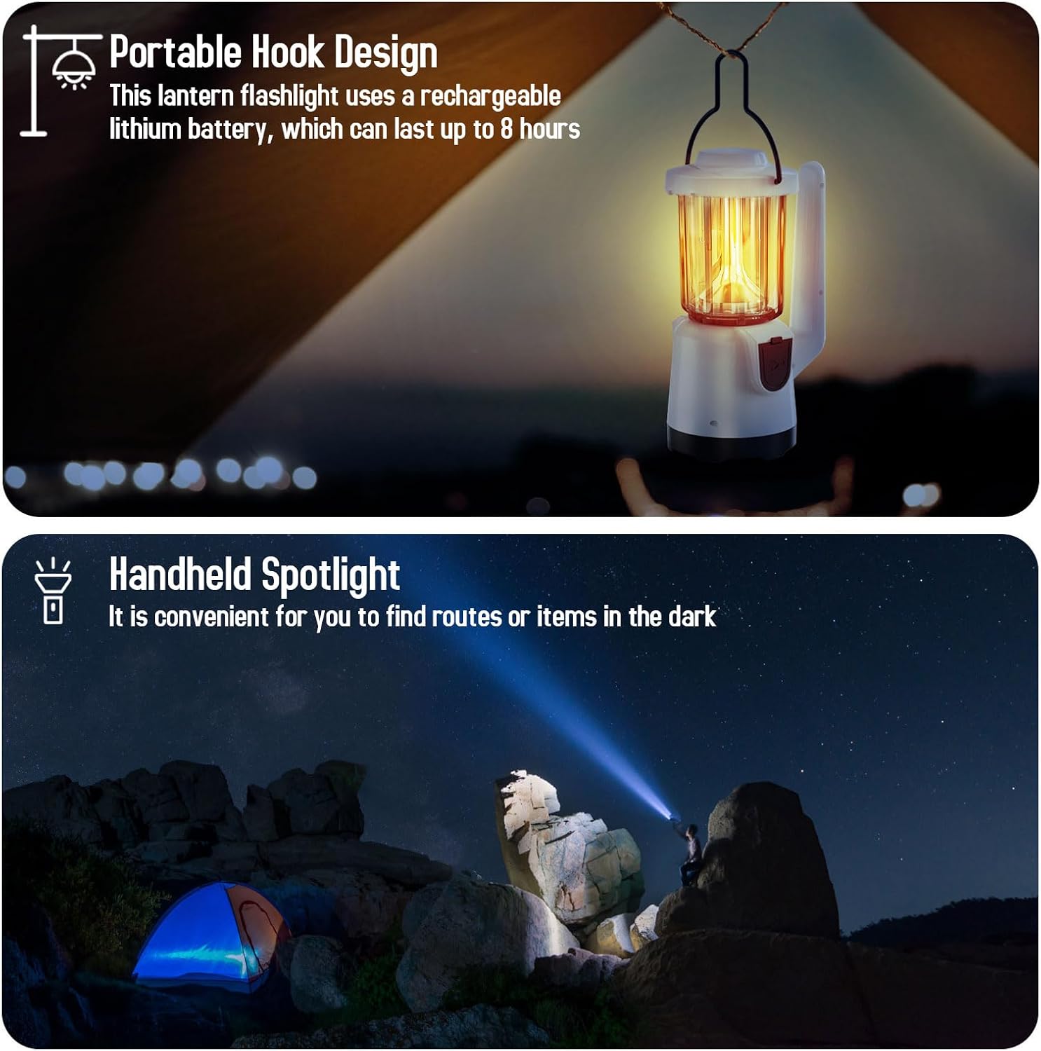 Rechargeable Flashlight Lantern 2-in-1 LED Handheld Flashlight with Lantern and Spotlight Modes - Perfect for Power