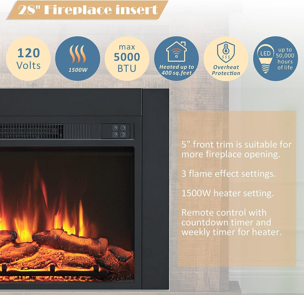 Adam Electric Fireplace Insert with Front Trim Kit, 23" W x 17" H (EF447) with Front Trim Kit, 1500W Heater, Remote
