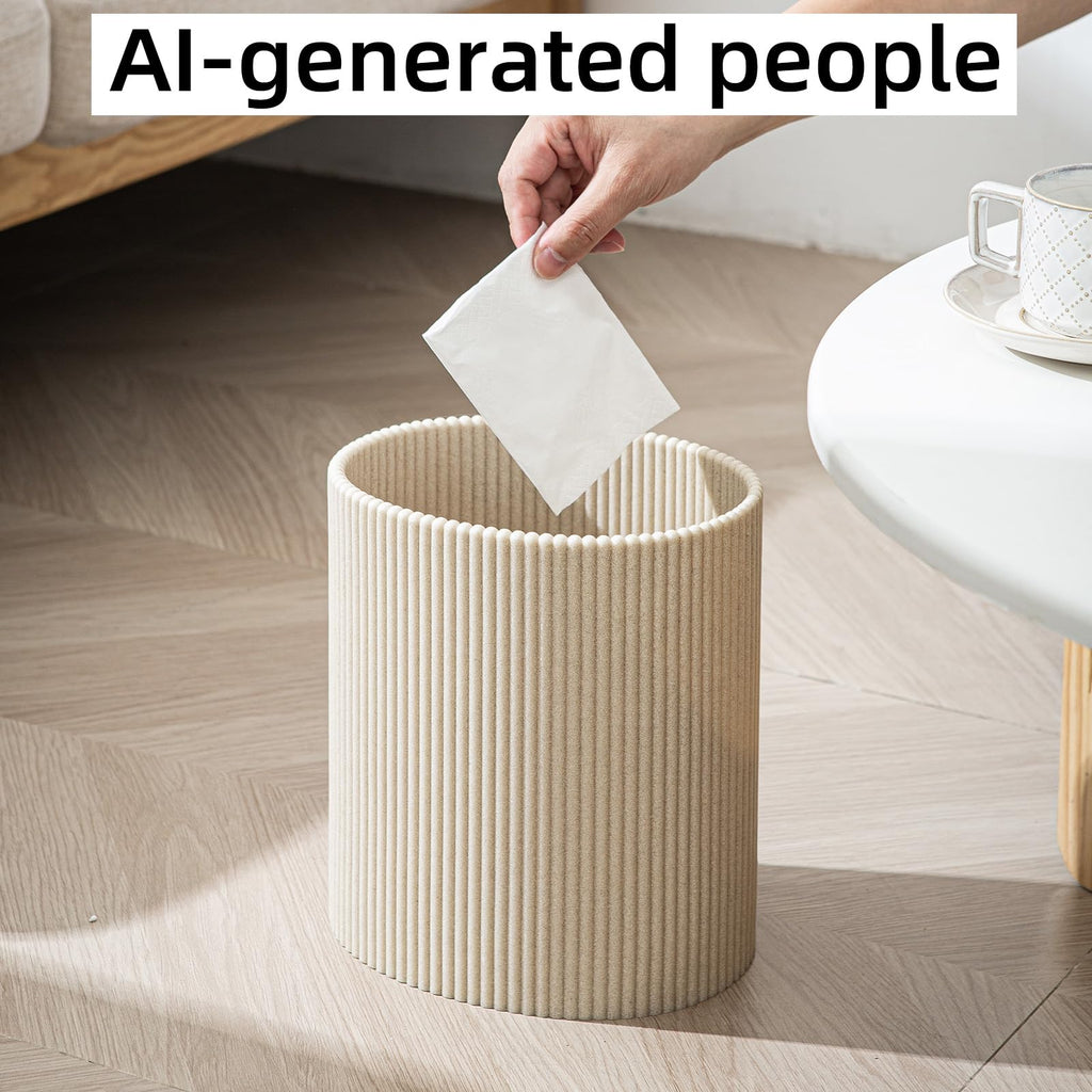 Small Bathroom Trash Can, Beige & Thick Lines, 1.6 Gallon