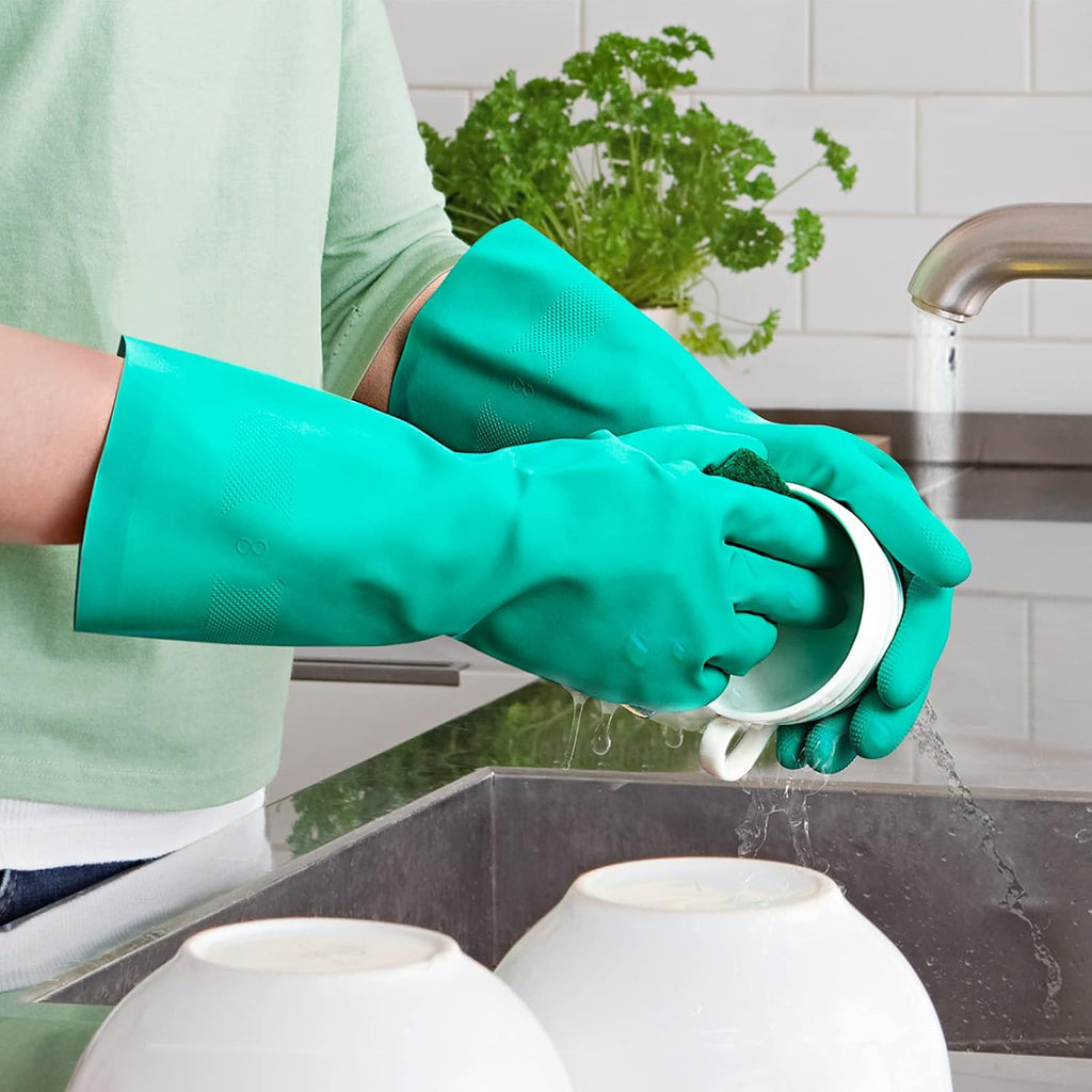 Chemical Resistant Nitrile Gloves, Latex Rubber Free, 1 Pair, L | 15mil,Reusable Heavy Duty Diswashing Gloves, Resist