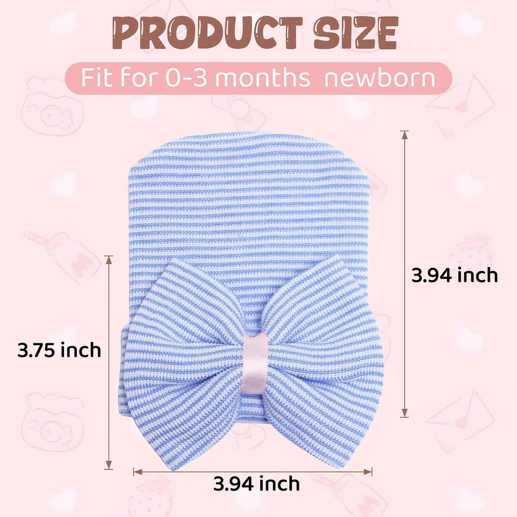 Hospital Newborn Hat Girl with Bow Infant Baby Beanie First Photos