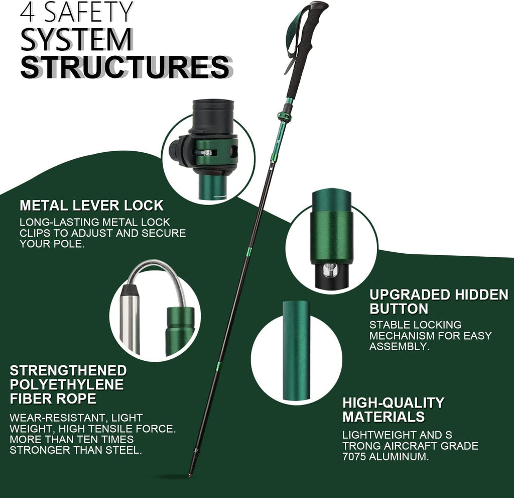 Folding Trekking Poles for Hiking, Lightweight Walking Sticks | 7075 Aluminum, EVA Grip, Metal Flip Locks - Sturdy
